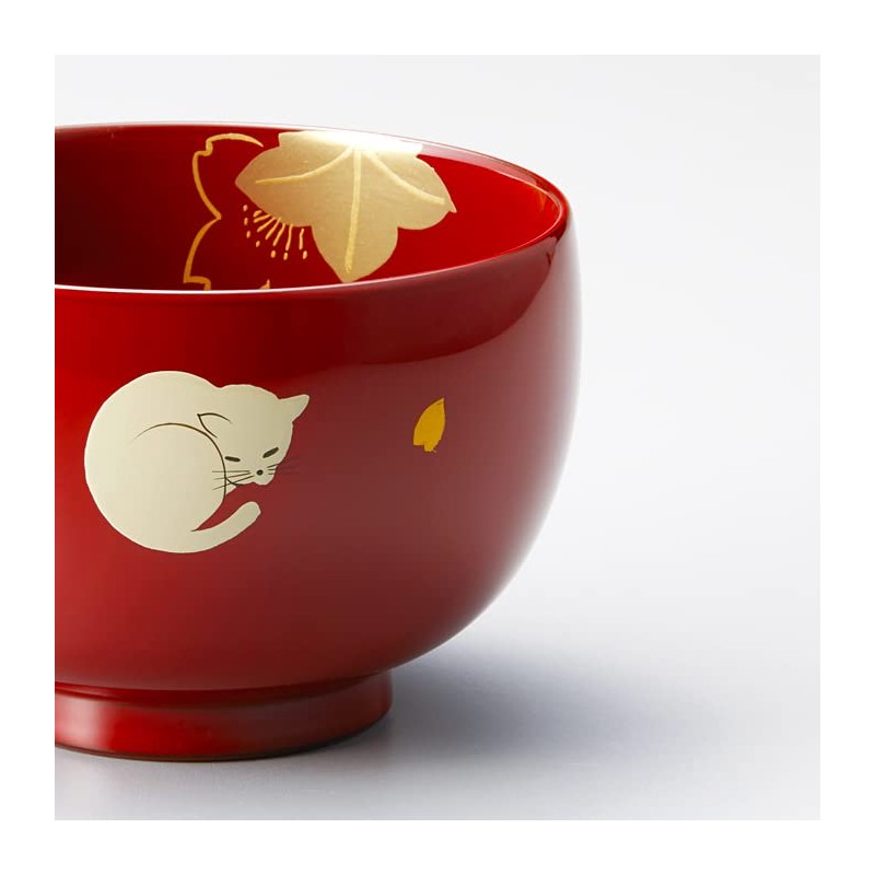 Hogdseirrs Masano "Echizen Lacquerware" Cat Cherry Blossom Soup Bowl, Ancient