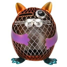 Metal Cat Coin Piggy Bank for Adults Hand Colored Animal Money Bank with Rubber Plug for Home Living Room Bookshelf