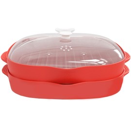 NICO SEE WONDER - Máquina de tocino fácil para microondas, 2 bandejas para parrilla de tocino, cocina de tocino con tapa de salpicaduras, haz tocino crujiente en minutos con una bandeja de cocción