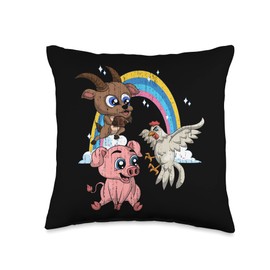 Funny Farmer Country Farm Animal Animal Lover Pig Goat Chicken Rainbow Cute Farm Throw Pillow, 16x16, Multicolor