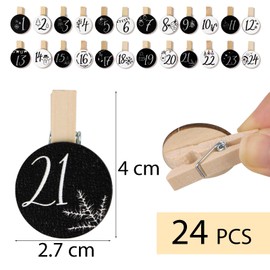 BETESSIN Pack of 24 Advent Calendar Numbers Decorative Clips Christmas (Round)
