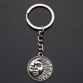 Crescent on Moon Face of Sun Sunshine Faces Pendant Keychain Gift Key Chain