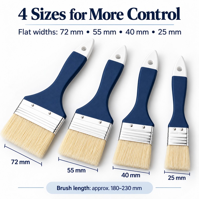 Emenne 4-Piece Natural Bristle Paint Brush Set – Flat Wood