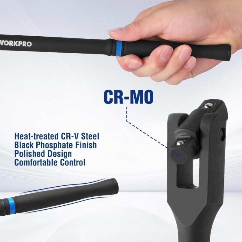 WORKPRO 16-inch Dual Heavy Duty Drive Breaker Bar With 360°