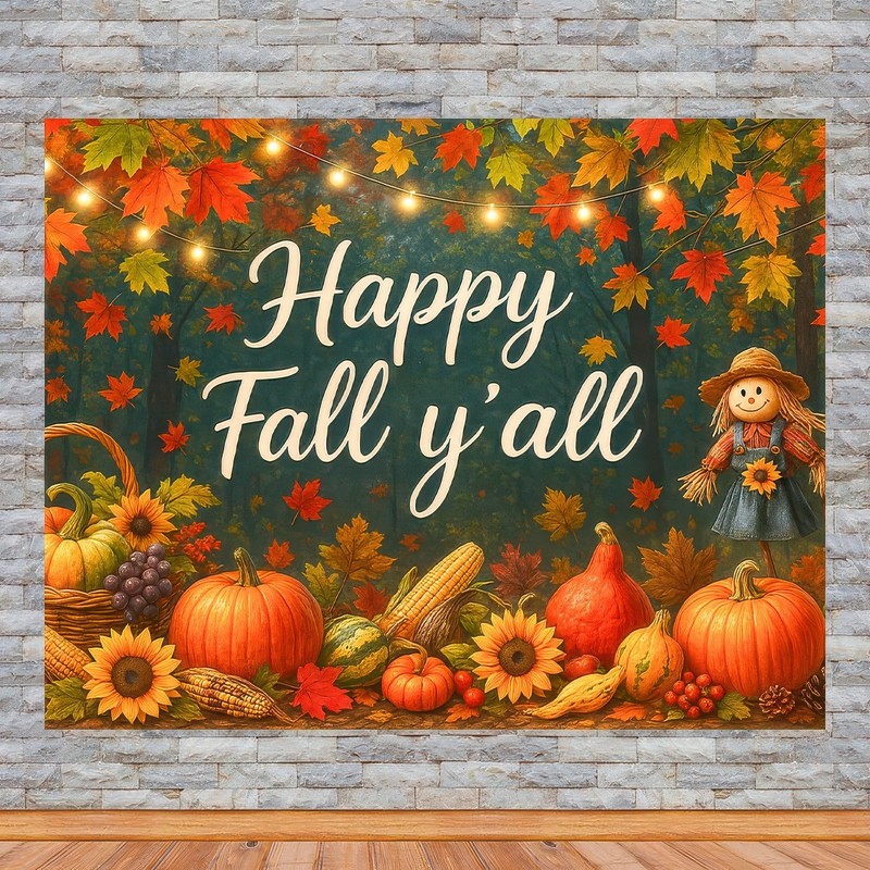 BlissYard Happy Fall Y'all Backdrop Autumn Scarecrow Sunflower Photography Backgroup