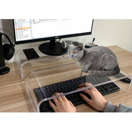 ZEAYIFA Clear Acrylic Monitor Stand,Keyboard Cover Protector Anti-Cat Prevent Cats from Touching Keyboard,Stand for Laptop, 1525-001