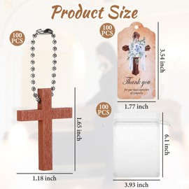 100 Sets Funeral Favors Wooden Cross Angel Keychain, Memorial Decorations for Celebration of Life Thank You Cards Organza Bags for Guest Baptism Religious Communion Family Friends Christian Gifts