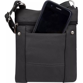 Improving Lifestyles Roma Leathers Crossbody Zippered Purse - 3 Front Pockets, Adjustable Strap