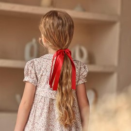 Red Ribbon Hair Ties Cheer Long Tassel Elastic Hairbands Handmade Girls Women Ponytail Holder Hair Accessories for Holiday Party