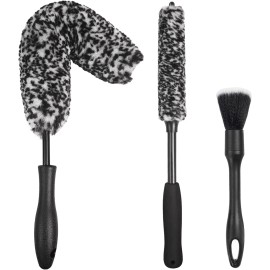 NIKCOSMK 3PCS Wheel Brush Kit for Car Detailing Tire Rim Cleaning Bendable Durable Brush