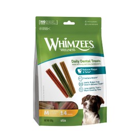 WHIMZEES By Wellness Stix, Natural and Grain-Free Dog Chews, Dog Dental Sticks for Medium Breeds, 14 Pieces, Size M