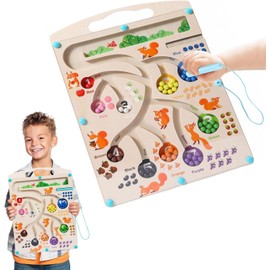 Goviox Magnetic Maze Game, Wooden Toy for Children 2 3 4 Years, Magnetic Game Labyrinth Sorting Game, Magnets Motor Skills Toy, Ideal Magnetic Game for Boys & Girls