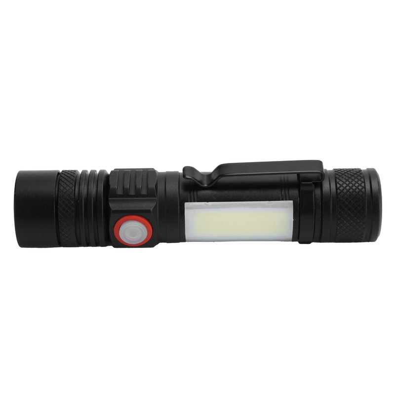 T6+COB Electric Torch Telescopic Zoom Powerful Flashlight Dual Light Sources