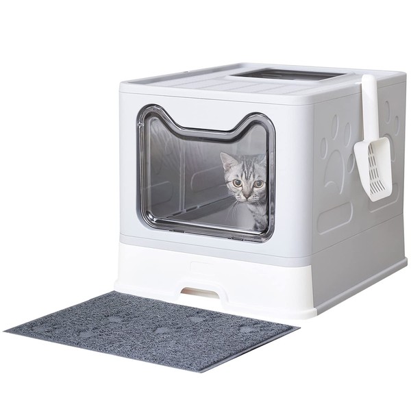 Medario Cat Litter Box with Cat Litter Mat and Scoop,