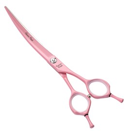 Fenice Peak Curved Dog Grooming Scissors with Pink Color Coating 440C Stainless Steel Pet Grooming Bending Shears Sharp and Durable Comfortable Engonomic Handle