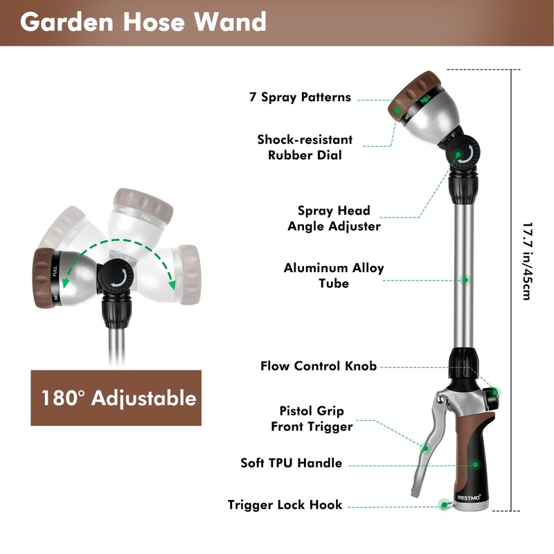RESTMO Metal Watering Wand, Heavy Duty Garden Hose Wand with