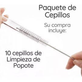 Veraly Cepillo Lavar Popotes Acero Inoxidable Re-usable 10pz Full
