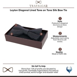 Trafalgar Men's Leyton Diagonal Lined Tone on Tone Silk Bow Tie, Graphite