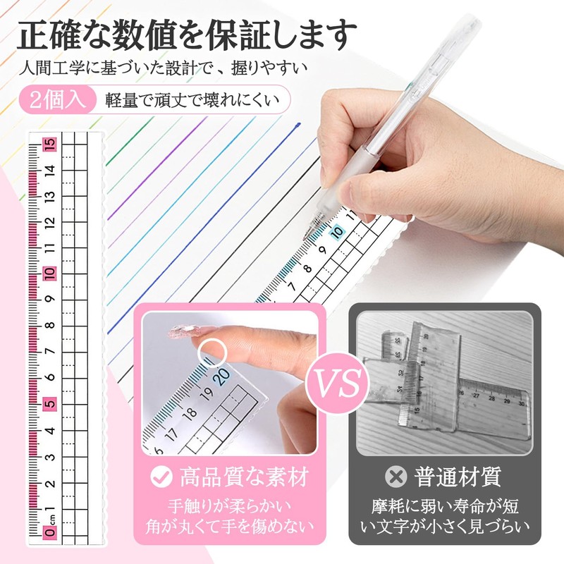 Ruler 5.9 inches (15 cm), Set of 2, Transparent Ruler,