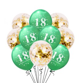 Unbranded 12 Pack 18th Happy Birthday Party Balloons Mix Green Number 18 & Gold Confetti