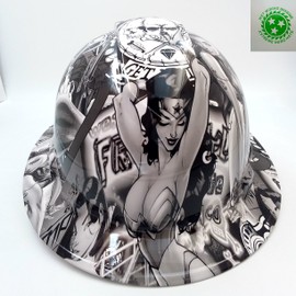 Wet Works Imaging Customized Pyramex Full Brim Sexy White Bad Bones Hard HAT with Ratcheting Suspension