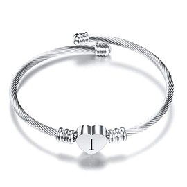 FGT Initial I Letter Cuff Bracelet Silver Heart Bangle Gift Daughter Women Girls Granddaughter Birthday Mothers Day Valentine