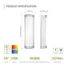 ASD 24 Inch Smart RGBW LED Outdoor Wall Light - 23W 120-277V Brushed Nickel Modern Wall Sconces - 2700-6500K Dimmable Patio & Porch Decor Outside Lights for House, Remote Control, Alexa - ETL, 2 Pack