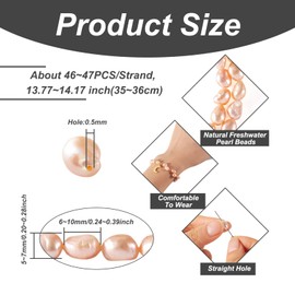 Fashewlery 1 Strand Natural Oval Round Bisque Cultured Freshwater Pearl Loose Beads 6~10mm for DIY Necklace Bracelet Earrings Jewellery Making About 46~47pcs/Strand