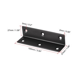 sourcing map Corner Brace Angle Bracket Fastener Stainless Steel L Shape 27mmx27mmx100mm Black with Screws, 2 Pcs