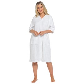 Daisy Dreamer Women's Terry Zip Through Robe 100% Cotton Towelling Dressing Gown Ladies Bath Robes, White 8-10