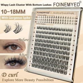 FOINEMYED Manga Lash Clusters with Bottom Lashes 10-18MM Anime Eyelash Extensions 164Pcs Manga Lashes with Spikes D Curl Wispy Individual Lashes Cluster Eyelash Extensions Pack