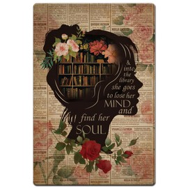 Hobbspring Books Into The Library Vertical Poster 30 x 20 cm Vintage Metal Tin Sign Book Dictionary Wall Decoration with Pre-Drilled Holes for Decoration