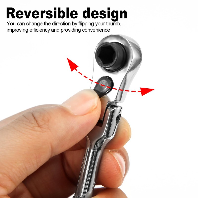 NQEUEPN 1/4" Drive Flex Head Ratchet, 2 in 1 Flex