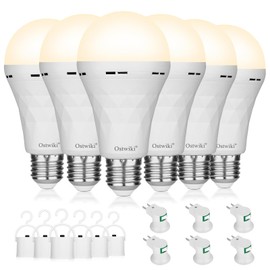 Ostwiki Rechargeable Light Bulbs, 1200mAh Led Battery Backup Bulb for Lamps 6 Pack Emergency Light Bulbs for Power Outage Hurricane Camping 9W 3000K A21 Warm Light Battery Operated Light Bulb E26
