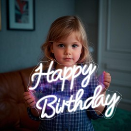 RCOI Happy Birthday Neon Sign 20" x 14" – Vibrant Birthday Party Decorations for Backdrop & Celebrations, Perfect for Adults & Kids, Easy to Install LED Light-Up Sign for Memorable Events