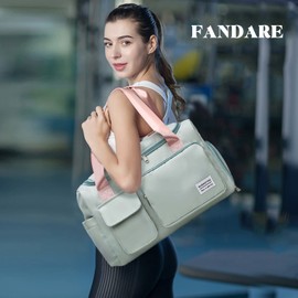 FANDARE Travel Bag Sport Duffel Bag Gym Tote Bag Large Capacity Overnight Handbag Ultra-Light Waterproof Shoulder Crossbody Bag for Sport Weekender Gym Hospital Vacation for Men Women Green Pink