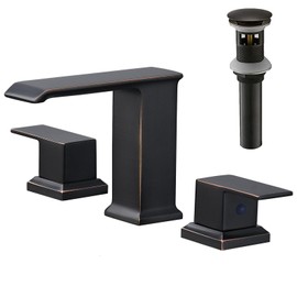 Bathfinesse Waterfall Bathroom Vanity Sink Faucet 2 Handle 3 Hole Luxury Widespread Deck Mount,Brass Oil Rubbed Bronze Metal Pop Up Drain Supply Hose Lead-Free