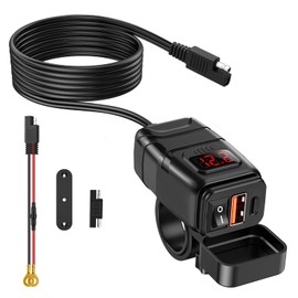 ZEXMTE 12V USB Socket, Quick Charge 3.0 PD Type C & USB Charger Motorcycle Socket with On/Off Switch and LED Voltmeter, Waterproof SAE-to-Dual USB Car Adapter for 12~24V Motorcycle Motorhome Boat