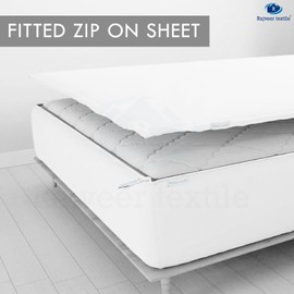 RAJVEER TEXTILE Zip On Fitted Sheet - Includes 1 Fitted Base + 2 Zip Sheet - Easy to Change, Won’t Pop Off Twin Sheet - Soft 600 TC Cotton Fitted Sheet- 15” Deep Pocket Queen Size- White