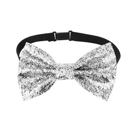 SGERUFZ Sequin Bow Tie for Men, Adjustable Pre-Tied Men's Bow Tie, Sparkling Glitter Bow Tie for Wedding, Shiny Bow Tie for Party Costumes (Silver), White
