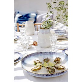 Costa Nova Stoneware Ceramic Brisa Collection Oval Low Bowl 6,75 oz, Ria Blue