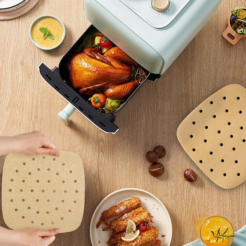 Air Fryer Liners, 8.5 Inch Square, 100 Pcs Perforated Parchment