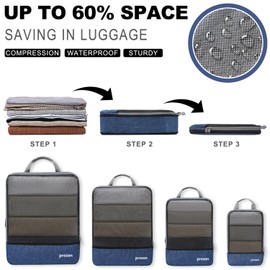Prezon Compressible Packing Cubes with Travel Shoe Bag and Laundry Bag, Expandable Suitcase Organiser, Packing Bags Set for Organising Your Travel Luggage, Luggage Organiser for Backpack & Suitcase