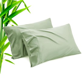 Green Pillow Cases King Size 2 Pack, Bamboo Rayon Cooling Pillowcases with Envelope Closure, Cool Breathable Pillow Case for Hot Sleepers & Night Sweats, 20x40 inch