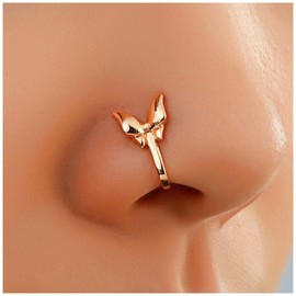 Inateannal Butterfly Nose Ring Gold Fake Septum Nose Ring Metal Butterfly Clip On Nose Ring Bolt Butterfly U Shape Nose Cuff Flexible Nose Ring Stud Jewellery Girls Gift