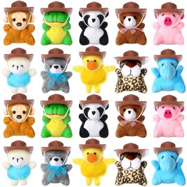 Blueweenly 20 Pcs Western Cowboy Party Favors Mini Plush Keychain with 20 Mini Cowboy Hats Stuffed Forest Animals Set Plush Animals Gifts Western Party Favors Supplies Decoration