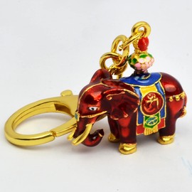 Lucky Feng Shui Red Prosperity Elephant with Treasure Vase Keyring, elephant