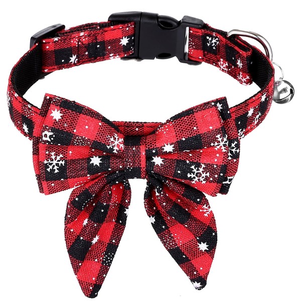 Christmas Dog Collar, Adjustable Cotton Pet Collar with Bow for