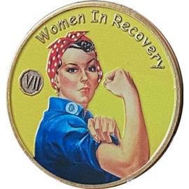7 Year Women in Recovery Medallion Color Rosie The Riveter Sobriety Chip