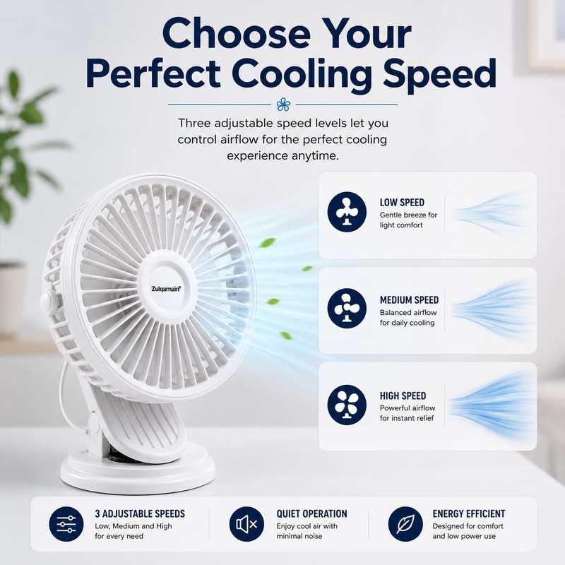 A2Z 5 Inch USB AC DC Desk Fan Clip Fan